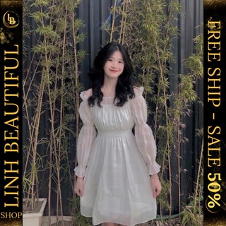 💕𝙁𝙍𝙀𝙀𝙎𝙃𝙄𝙋💕Đầm trễ vai ,tiểu thư màu trắng bánh bèo bồng bềnh - Váy trễ vai công chúa tay bồng bo chun , Linh Beautiful