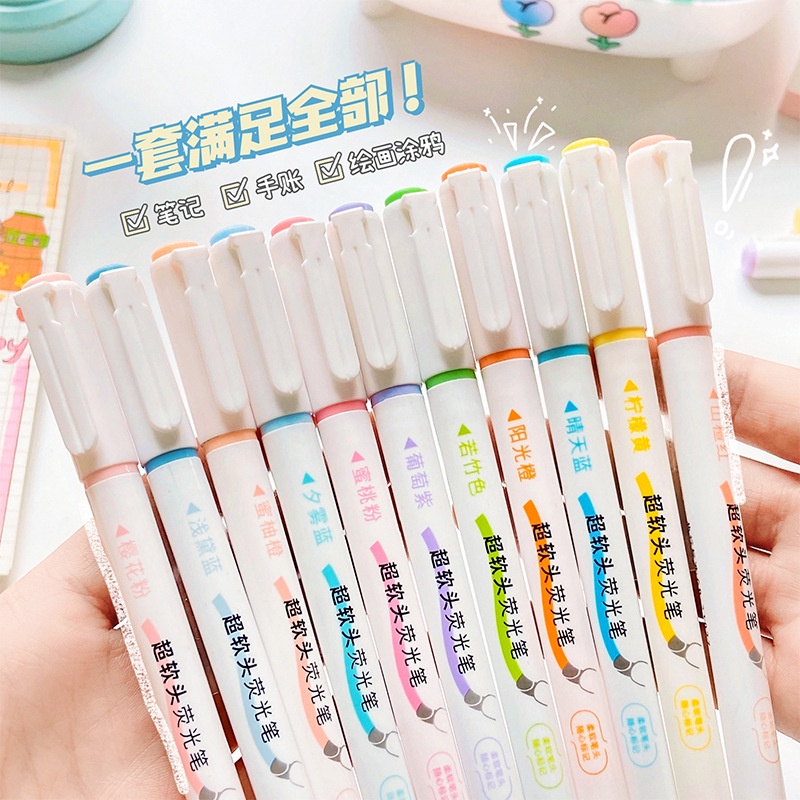 Sét 6 bút highlight pastel dạ quang,bút đánh dấu(Tặng sticker)