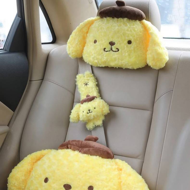 Sanrio Purin Gối Nhồi Bông Tựa Đầu Và Dây Đai An Toàn Xe Hơi