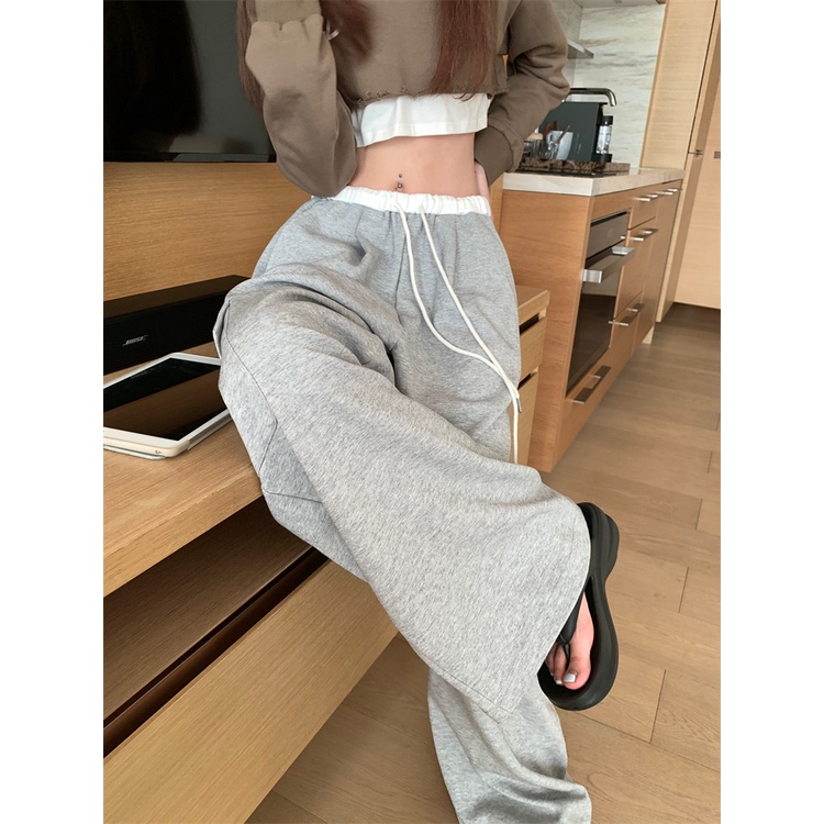 HUANG YOYO Quần Dài Lưng Thun Ống Rộng Phong Cách Hàn Quốc Thời Trang Cho Nữ