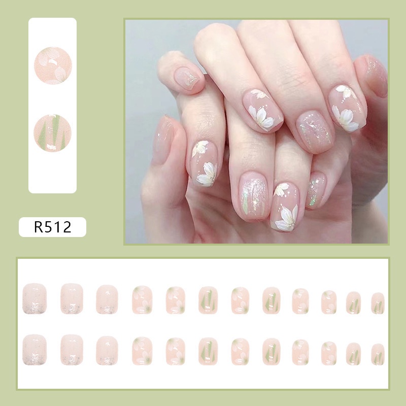 Set 24 Nail Móng Tay Gỉa Nhiều Mẫu 3D Kèm Keo Dán