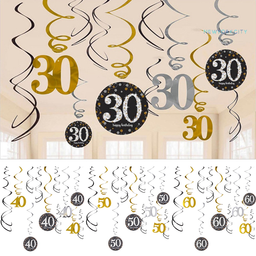 12 Dây Treo Trang Trí Hình Xoắn Ốc 30 / 40 / 50 / 60 Tuổi