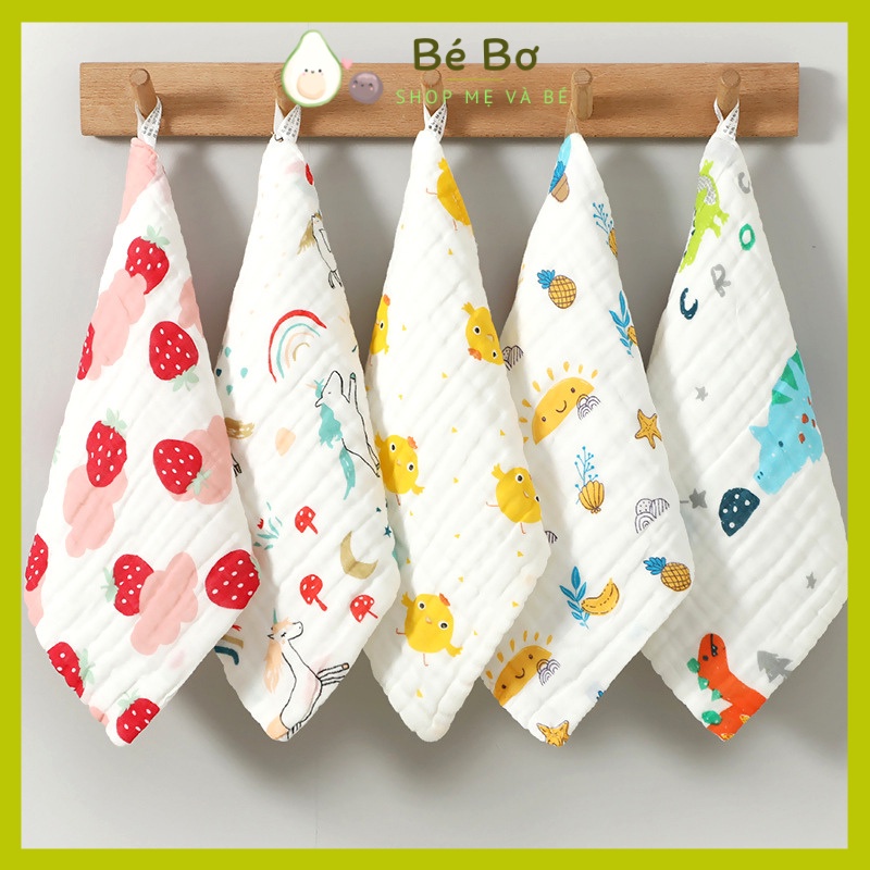 Khăn Sữa Cho Bé, Set 5 khăn xô sữa 4 lớp vải cotton organic mềm mại không xù lông cho bé  Bé Bơ Store