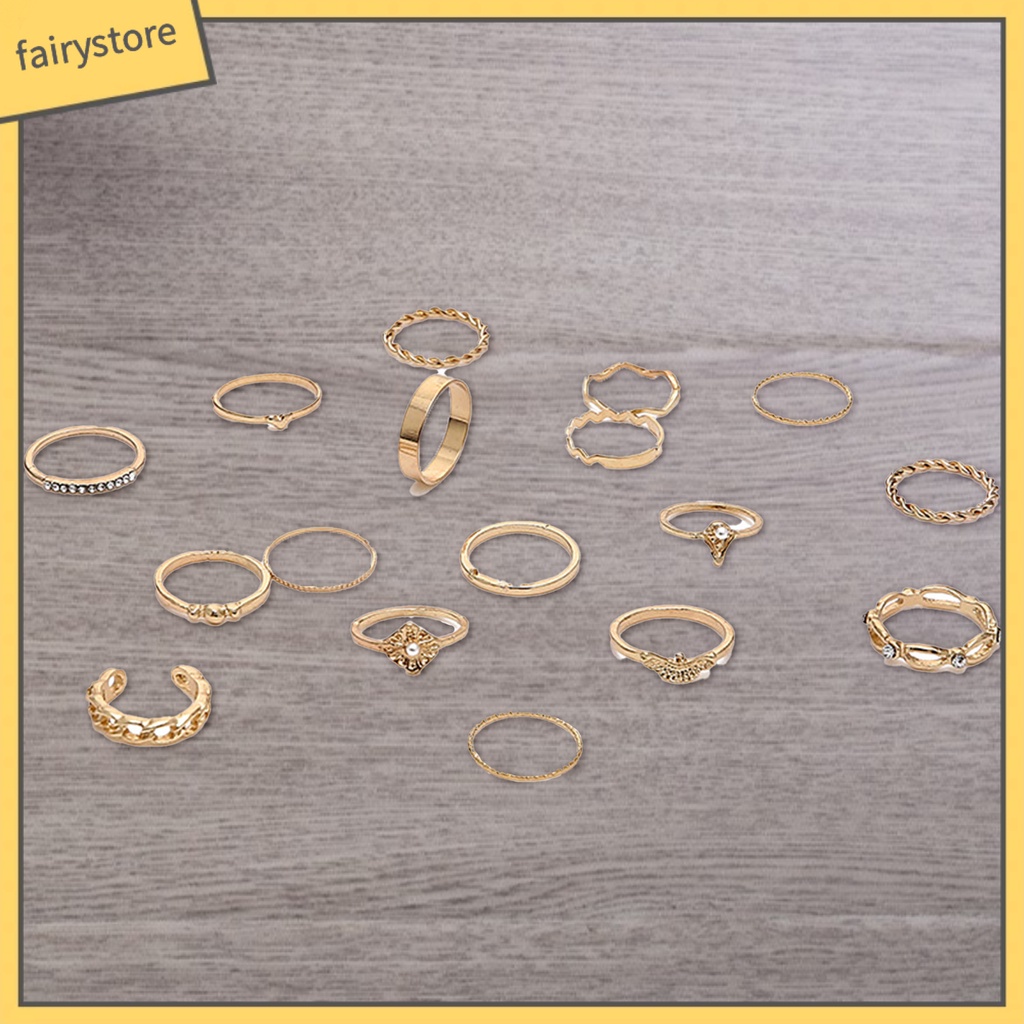 Set 1 / 17 Nhẫn Đeo Khớp Ngón Tay Đính Ngọc Trai Giả Thời Trang Nữ