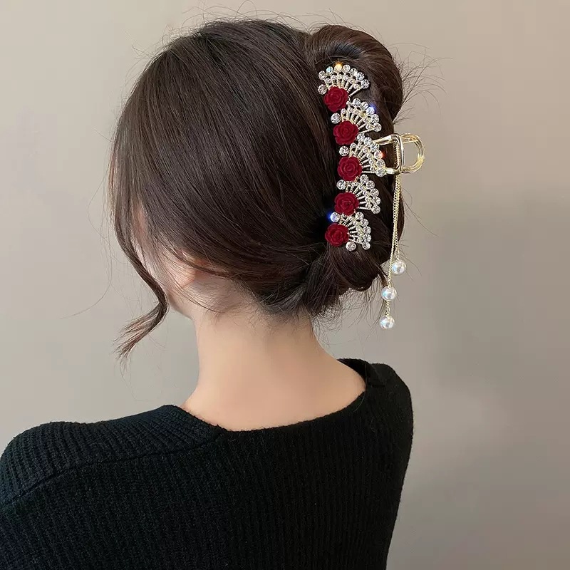 [Magpie] Kẹp Tóc Đính Kim Cương Giả Màu Đỏ Dạng Tua Rua Cao Cấp Dành Cho Nữ