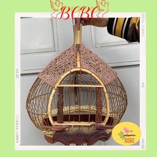 Lồng cu gáy BOBO lồng nuôi chim cu gáy quả đào cửa dơi nóc chất liệu xơ dừa cao cấp