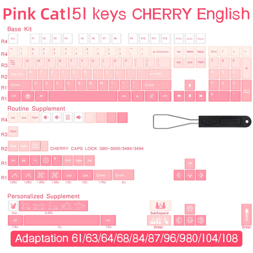 Pink Bana Sakura Gradient Keycaps Cherry Profile PBT For MK61 64 68 75 84 87 98 100 104 108 Mechanical keyboards