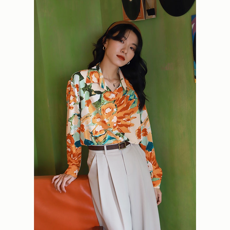Áo Sơ Mi Tay Dài Dáng Rộng In Họa Tiết Tranh Sơn Dầu Phong Cách Hồng Kông Thời Trang Xuân Thu Cho Nữ