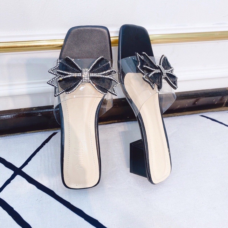 Bán Sỉ- Dép cao gót quai trong nơ cánh tiên 4cm gót vuông