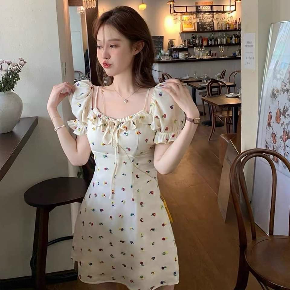 Đầm nữ midi hoạ tiết hoa thắt nơ Rossy Fashion - SR195