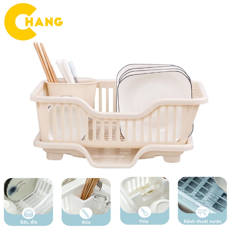 Giá Úp Bát Rổ Đựng Bát Đĩa Có Khay Hứng Và Thoát Nước Nhựa PP Cao Cấp Chống Va Đập Bền Bỉ