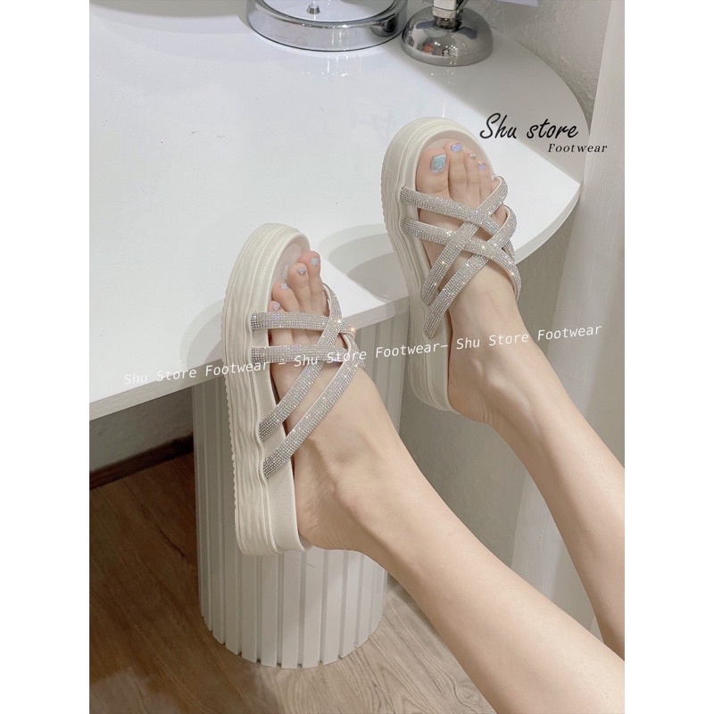 Dép bánh mì 4 quai đá đan chéo thời trang mới dành cho nữ