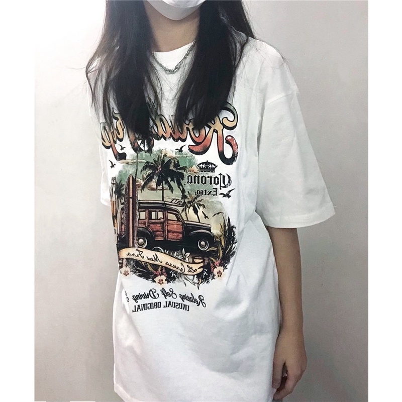 ZHELIHANGFEI Áo Thun Ngắn Tay Dáng Rộng In Họa Tiết Kiểu Đường Phố Mỹ Cá Tính