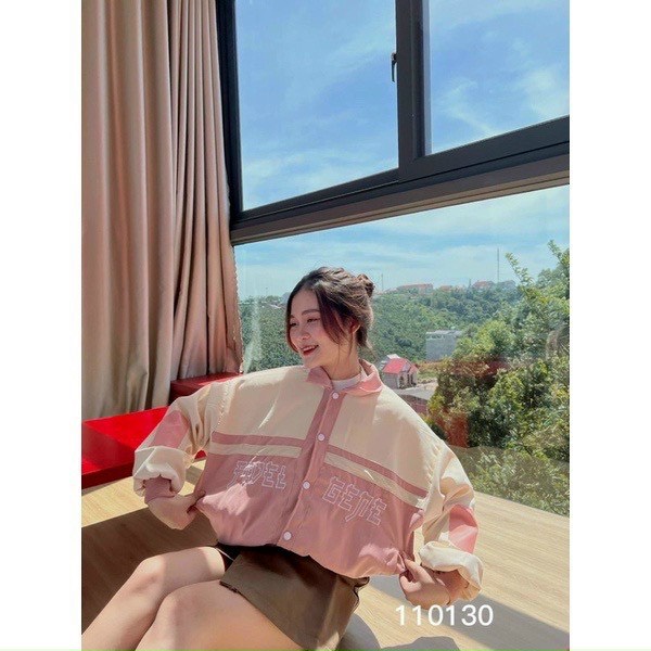 Áo Khoát Da Lộn, Áo Kiểu Croptop Phối Màu Thiết Kế Cổ Bẻ Siêu Xinh