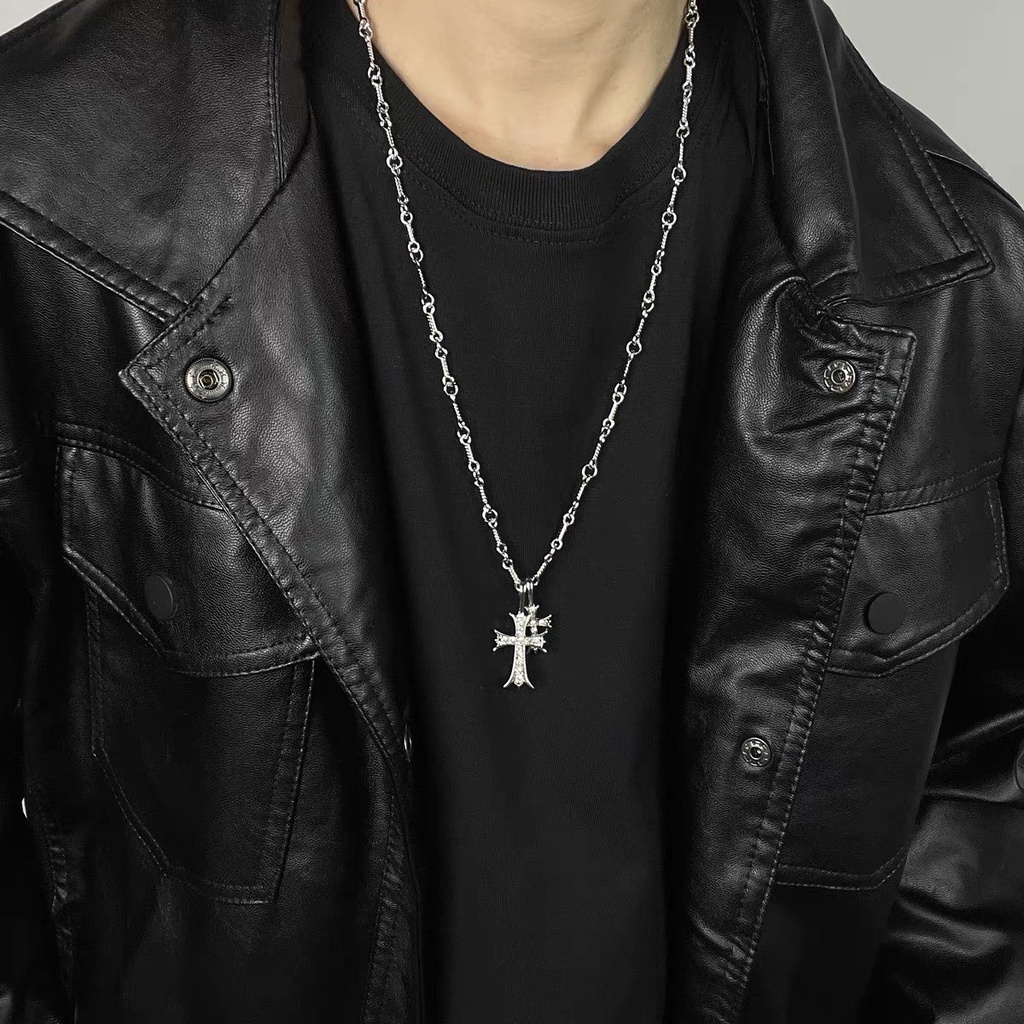 Vòng cổ Thép Titan Mặt Thánh Giá Màu Bạc Phong Cách Hip Hop Cho Nam Và Nữ
