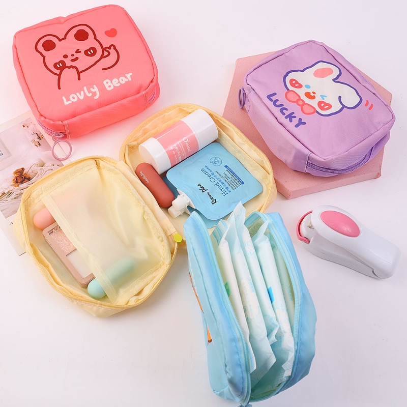 [Đặc trưng] Túi Đựng Khăn Giấy / Tiền Xu / Mỹ Phẩm Khóa Kéo Họa Tiết Động Vật Dễ Thương