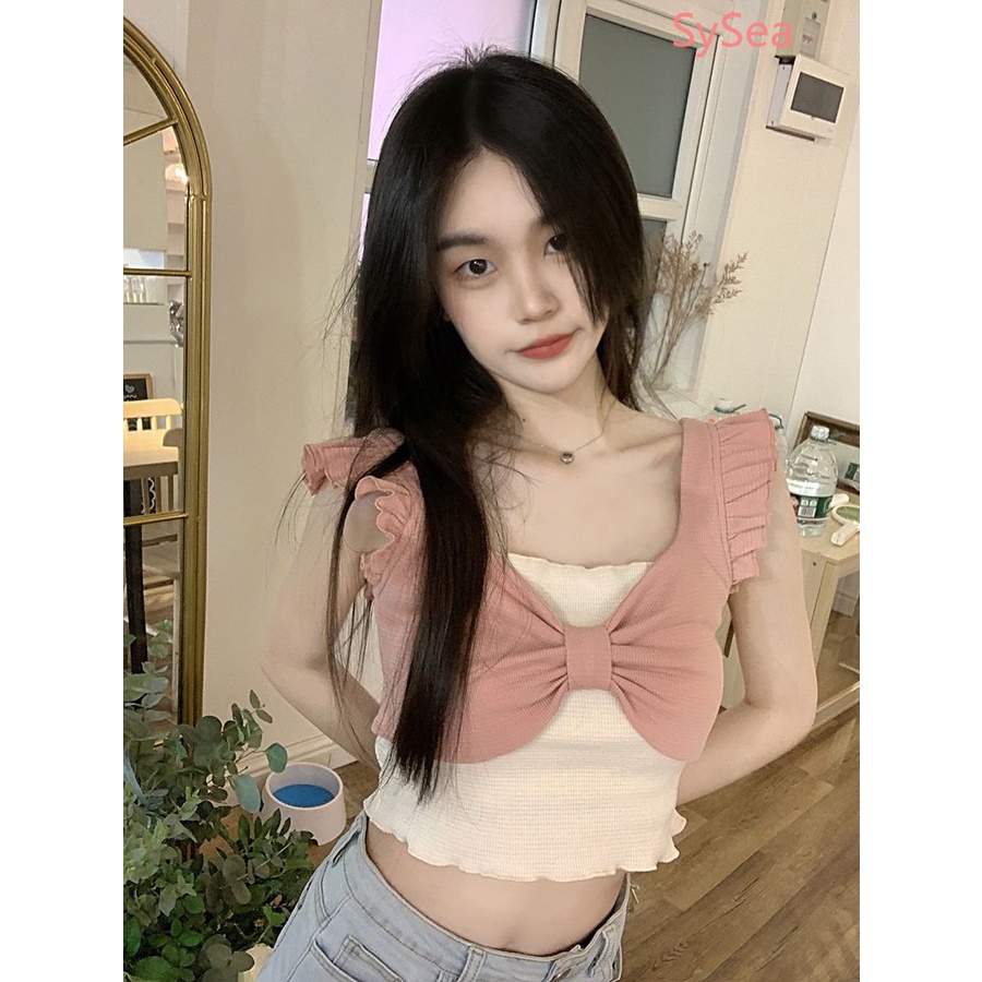 Áo Hai Dây Mùa Hè Thắt Nơ Phong Cách Pháp Cho Nữ