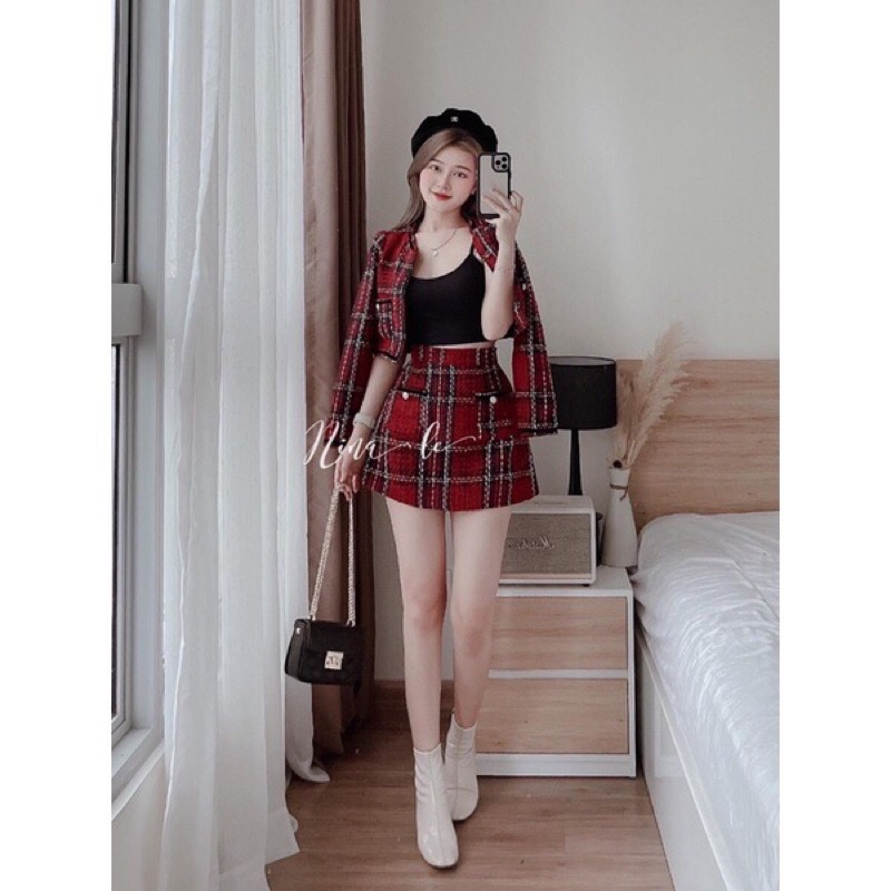 Sét dạ kẻ đỏ