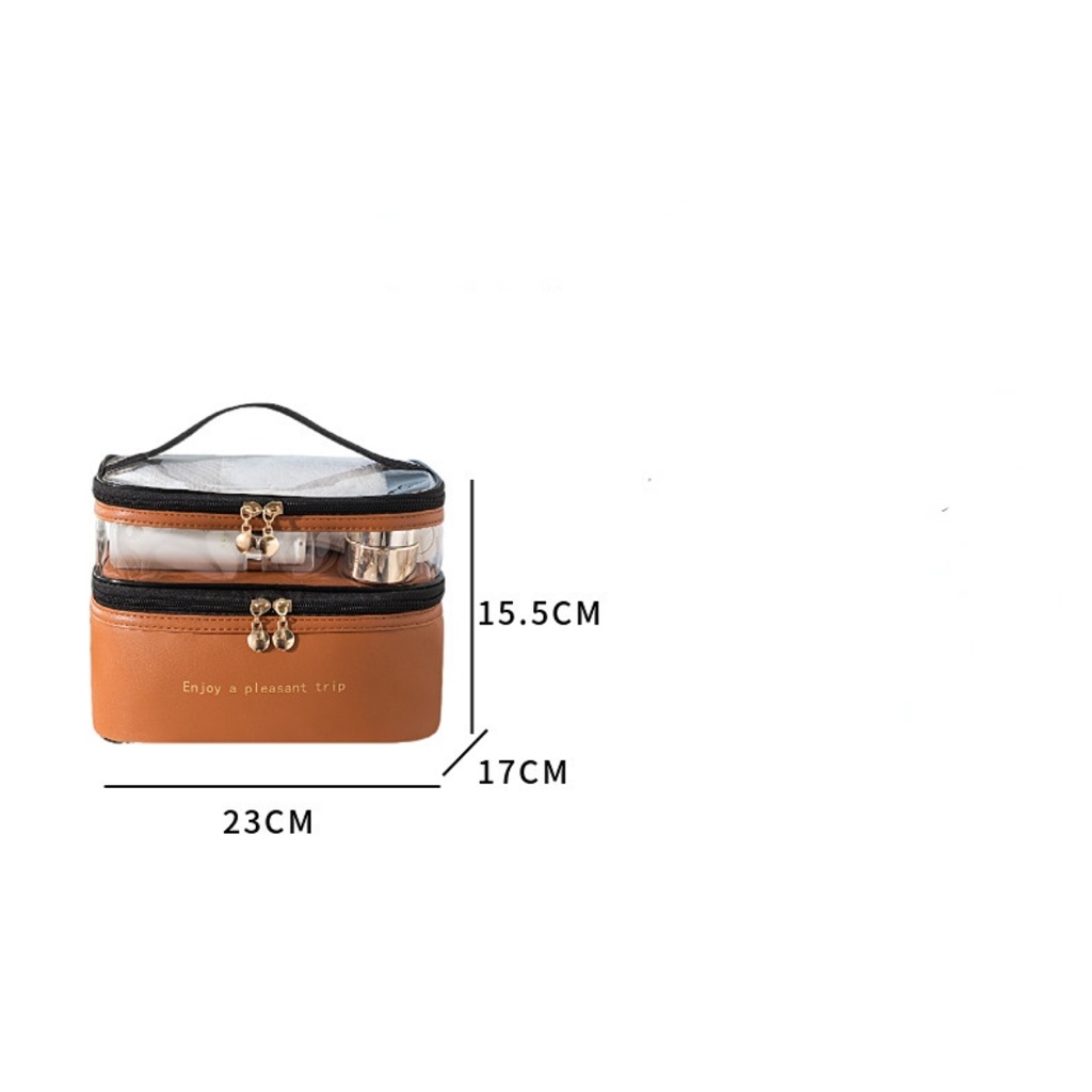 Túi Đựng Mỹ Phẩm Da PU Hai Lớp Trong Suốt Chống Thấm Nước Tiện Dụng Mang Đi Du Lịch