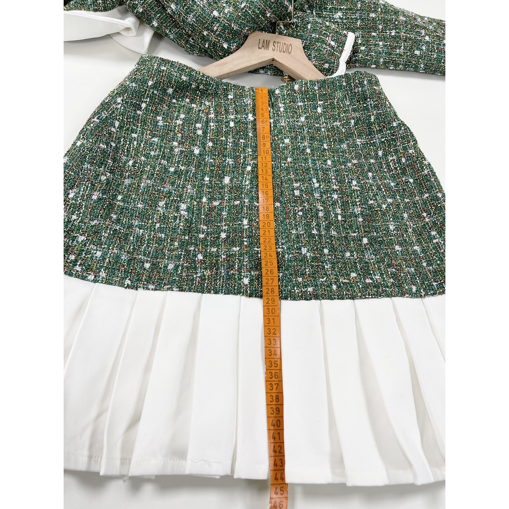 Váy dạ tweed kèm áo dạ dày dặn 2 lớp YS101 Haruna Dạ Xanh YAME