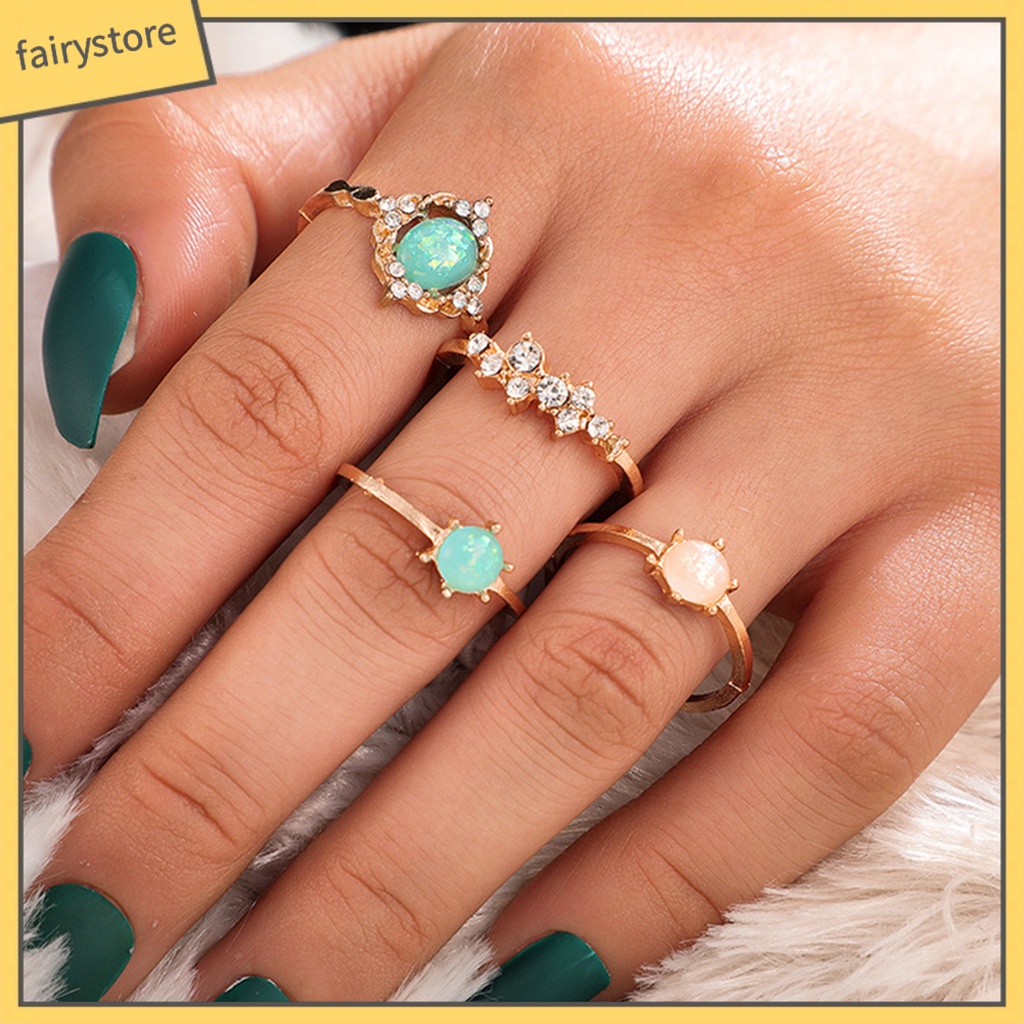 Set 1 / 4 Nhẫn Đeo Tay Đính Đá Quý Giả Nhiều Màu Sắc Thời Trang