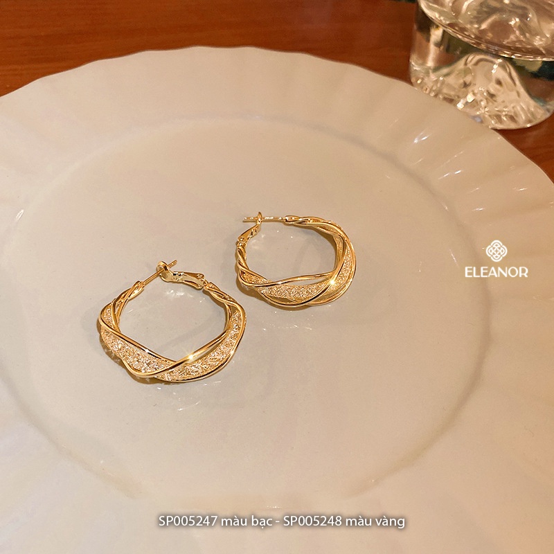 Bông tai nữ chuôi bạc 925 Eleanor Accessories hình tròn viền cong lượn sóng phụ kiện trang sức 5247
