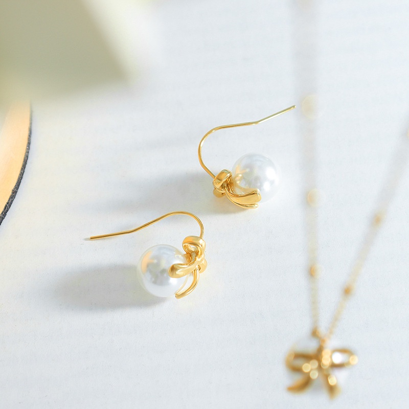 Bộ Trang Sức Dây Chuyền Và Bông Tai Mạ Vàng 18k Đính Ngọc Trai Nhân Tạo Thời Trang