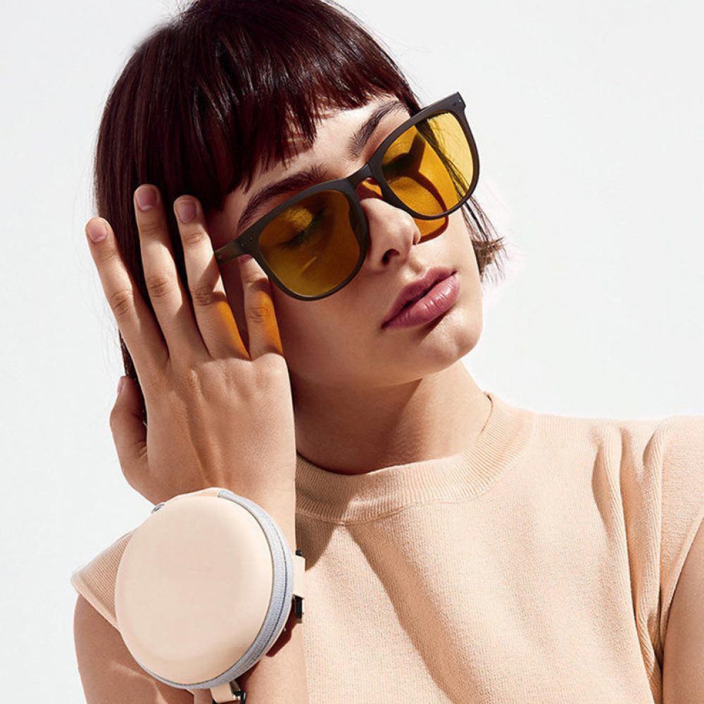 Hộp Đựng Mắt Kính Hình Tròn Bằng Da Có Khóa Kéo Chống Bụi Thời Trang