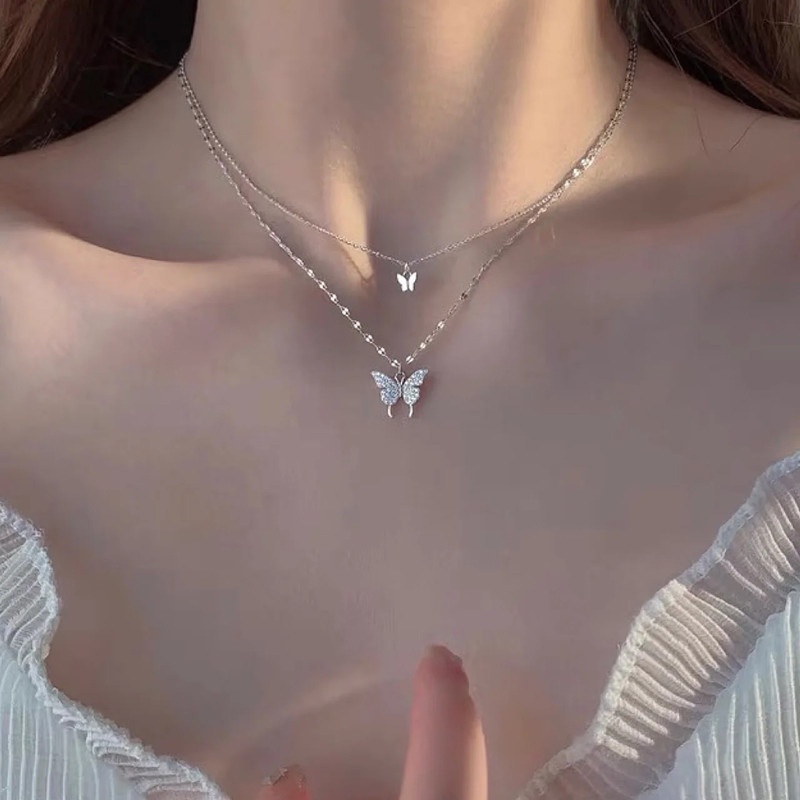 Dây chuyền hợp kim mặt hình Hồ Điệp đính đá thời trang phong cách Hàn Quốc cho nữ V04
