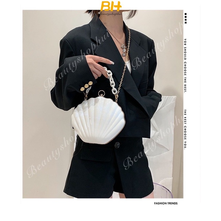 Túi Đeo Chéo Bằng Acrylic Màu Nhuộm Phối Dây Xích Thời Trang Mới Cho Nữ