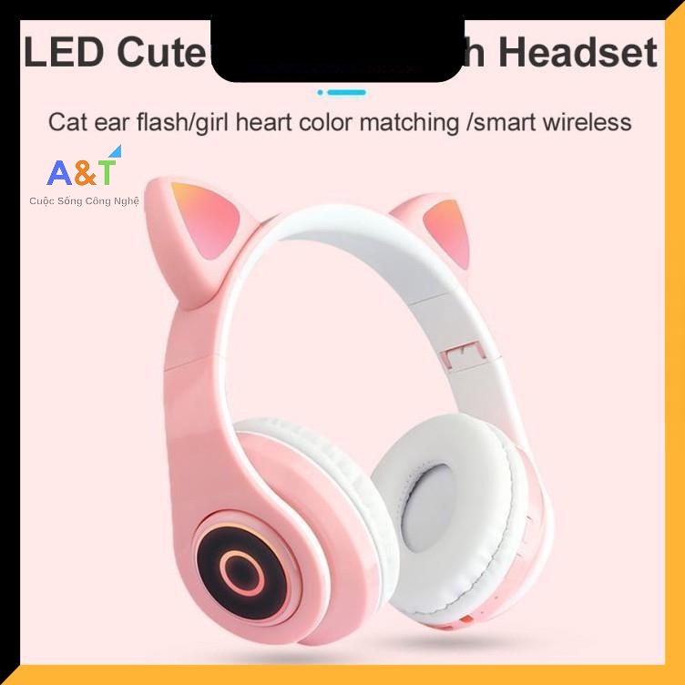 Tai Nghe Bluetooth, Headphone Không Dây Tai Mèo Cute, Chống Ồn, Có Đèn Led, Chống Ồn, Có Mic. [BH 12 Tháng]