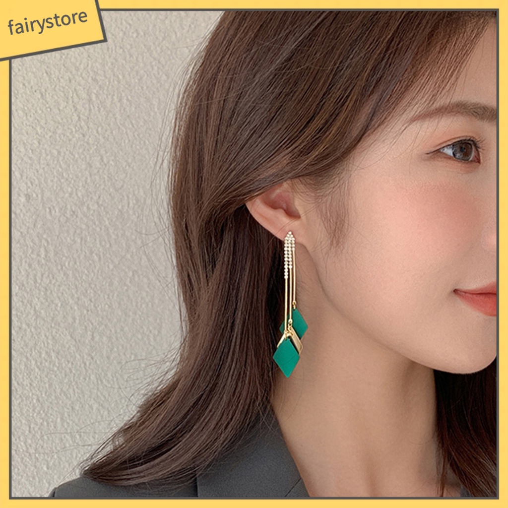 1 Đôi Bông Tai Tua Rua Đính Đá Màu Sắc Tương Phản Phong Cách Bohemian