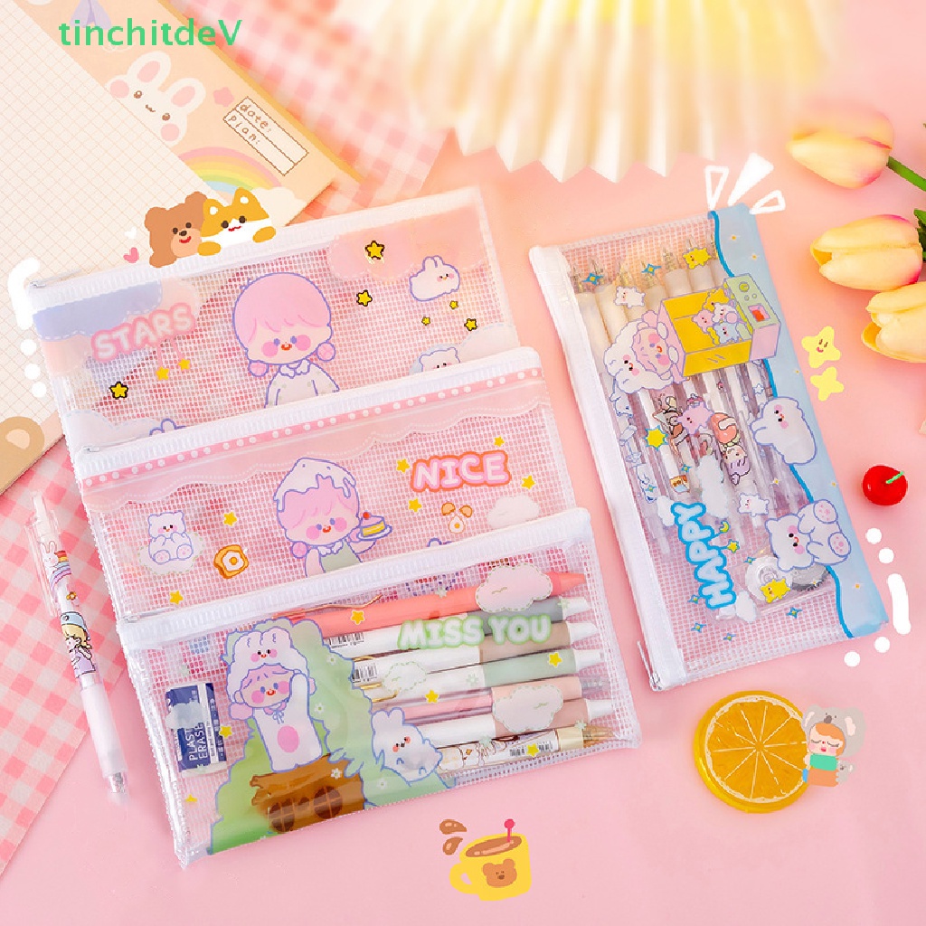 Túi Đựng Bút Bằng Pvc Trong Suốt Chống Nước Hình Động Vật Dễ Thương