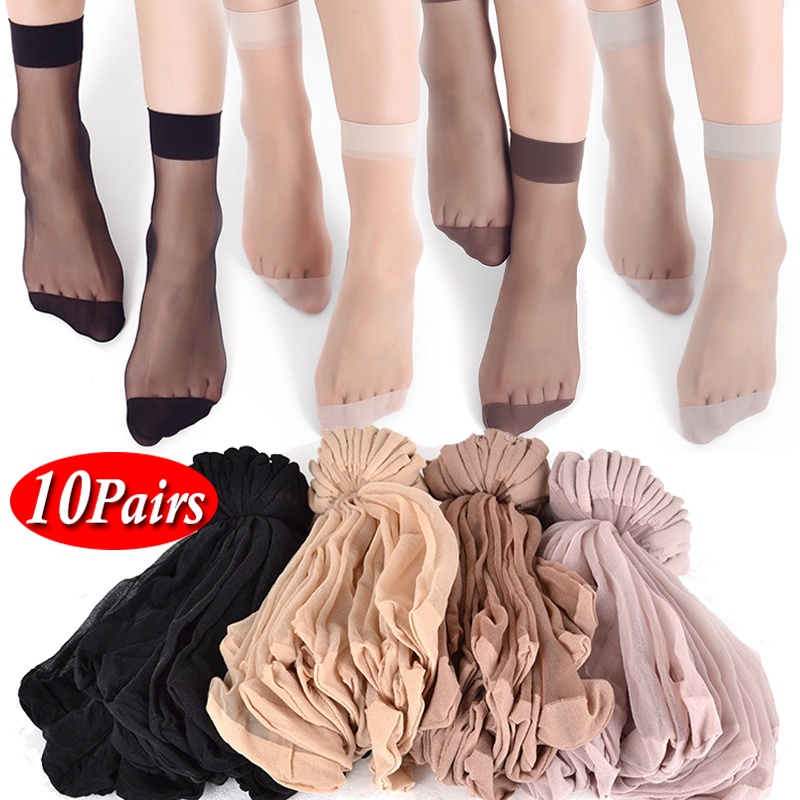 Bộ 10 Đôi Vớ Lụa Nylon Mỏng Trong Suốt Độ Co Giãn Cao Thời Trang Xuân Hè Cho Nữ