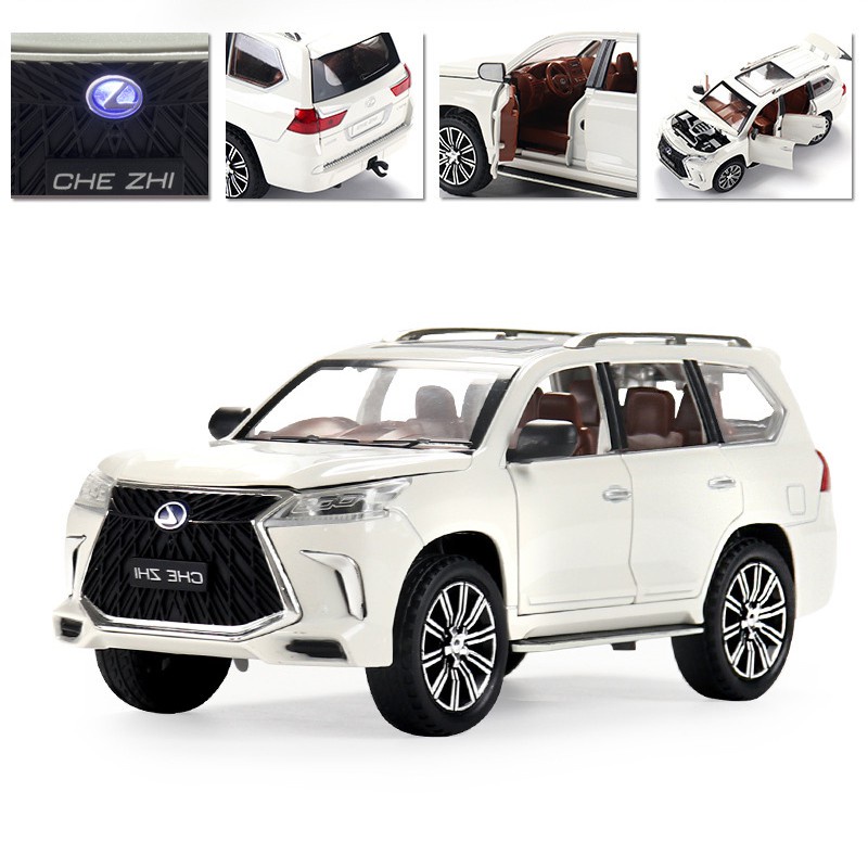 Mô hình xe Lexus LX570 Sport 1:24 kim loại LX 570 Chezhi ô tô đồ chơi vỏ sắt mở cửa oto o to mini trưng bày có đèn