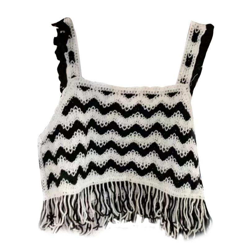 Áo Dệt Kim Không Tay Cổ Vuông Viền Tua Rua Thêu Họa Tiết Thời Trang Mùa Hè Cho Nữ