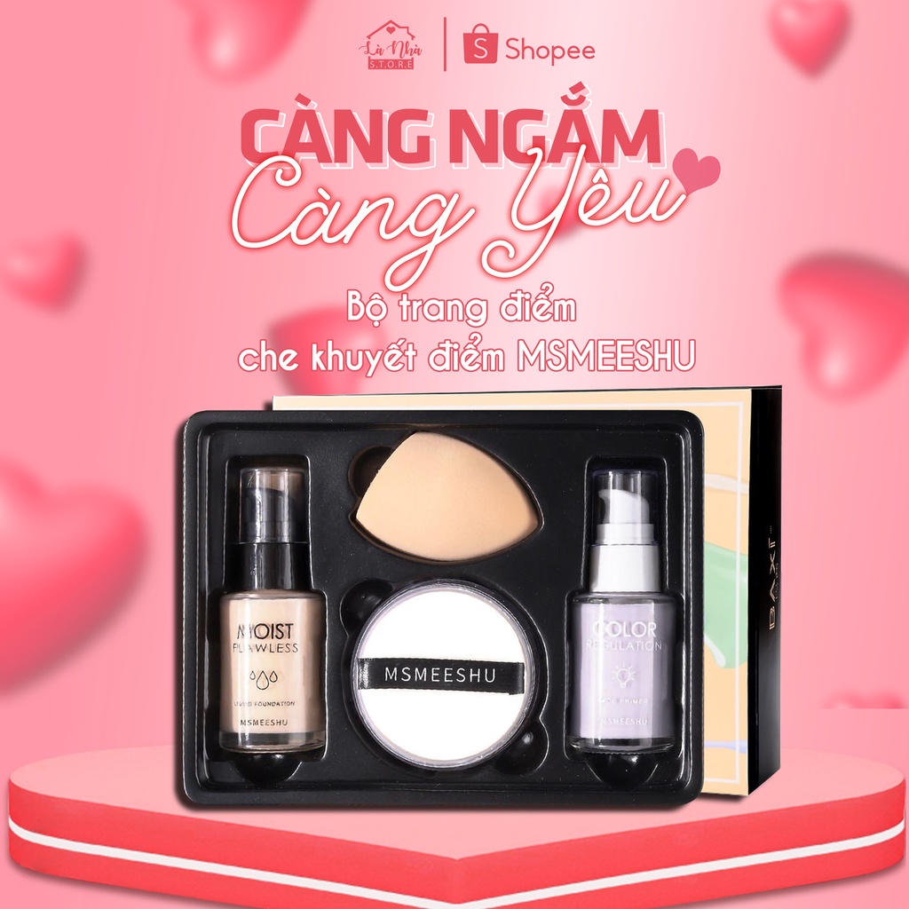 Bộ 4 Mỹ Phẩm Trang Điểm Tự Nhiên Gồm Phấn Nền / Kem Che Khuyết Điểm Dạng Lỏng 35ml + Kem Lót 35ml + Phấn 4.5g