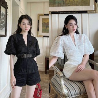 Set áo ren tay phồng kèm short