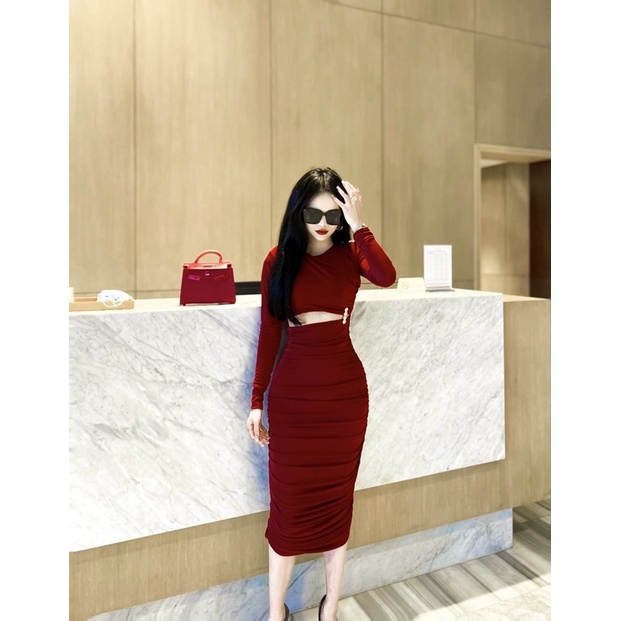 Đầm body nữ khoét eo kèm tag váy đi chơi ôm body sang trọng tiểu thư