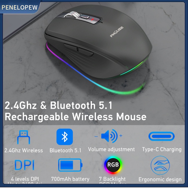 Chuột không dây 2.4g Bluetooth 5.1 Chế Độ Kép 2400dpi