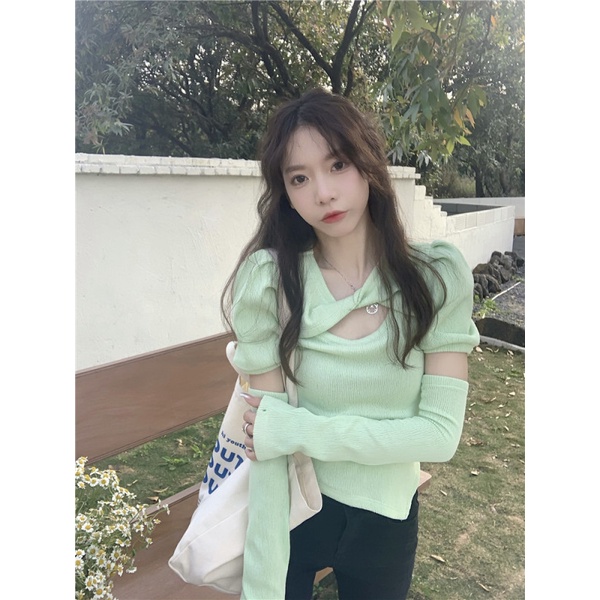 Áo Thun Tay Phồng In Hình Xương Cá Tính Thời Trang Cho Nữ