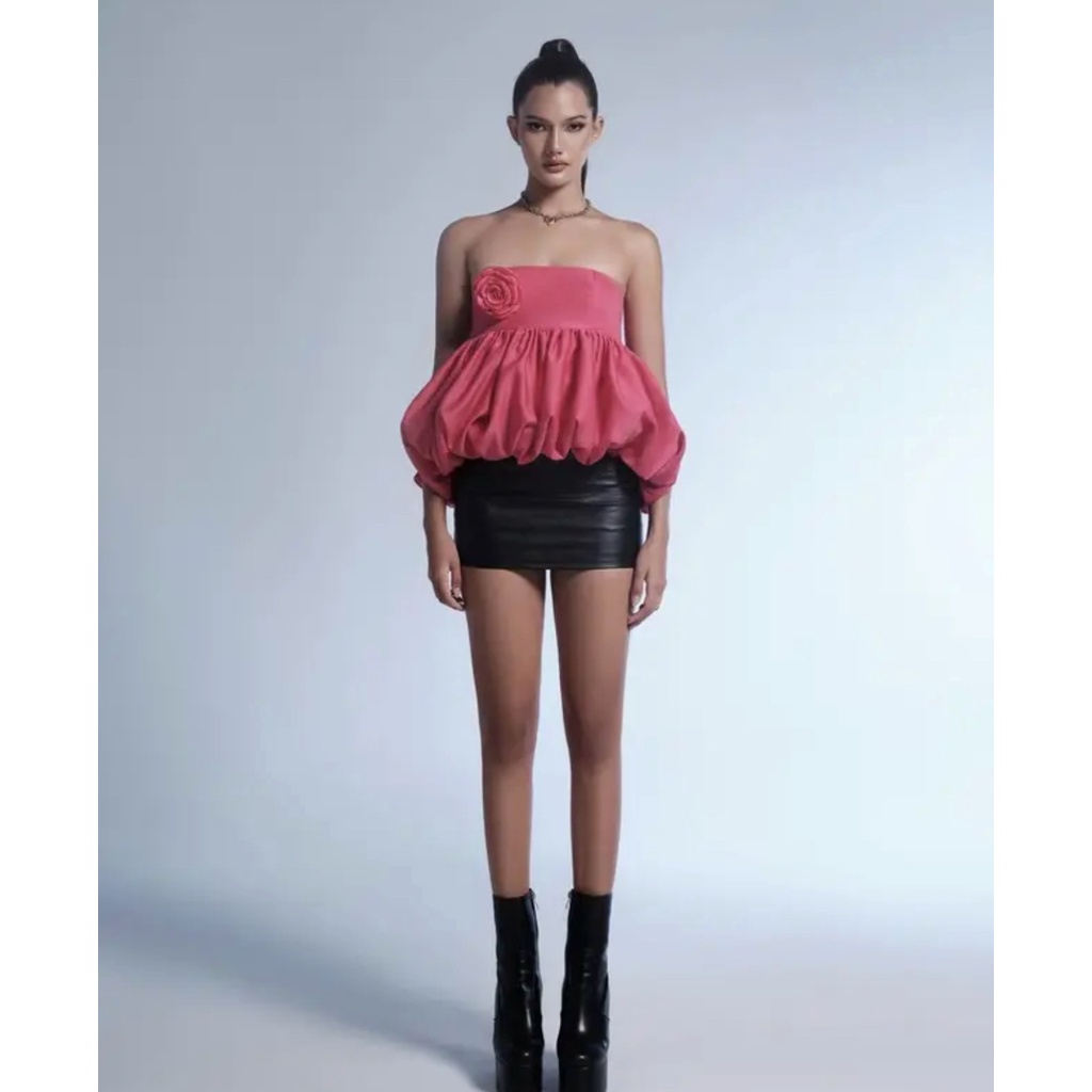 Set áo cúp phối chân váy da