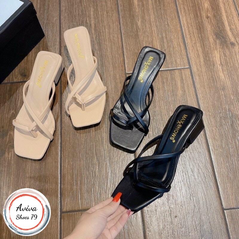Giày gót Chéo 3cm da mờ gót vuông xinh xắn bền đẹp hót quanh năm.