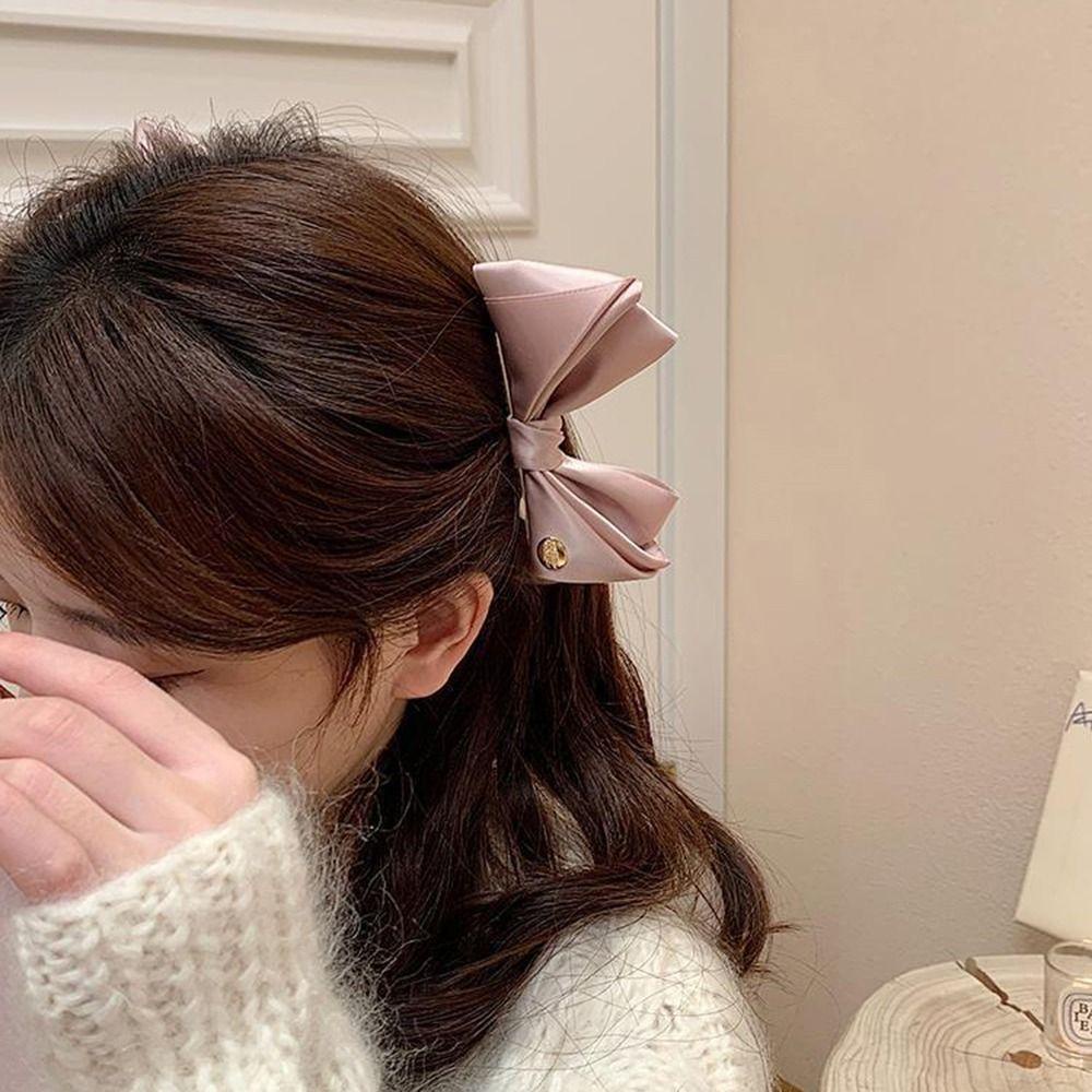 ANEMONE Kẹp Tóc Vải Satin Đính Nơ Dễ Thương Cho Nữ