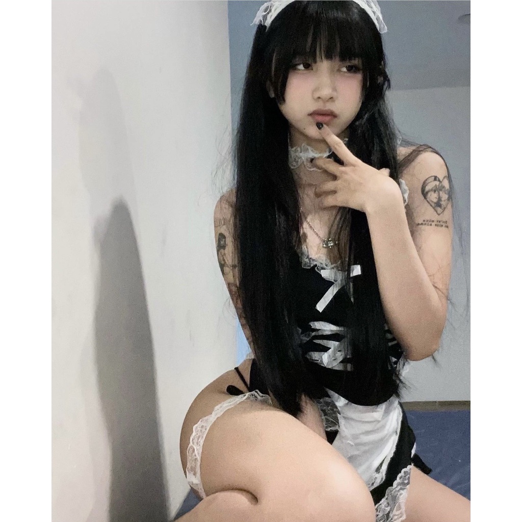 SET COSPLAY HÓA TRANG NỮ HẦU GÁI DẠNG ĐẦM XÒE PHỐI REN HÀNG LOẠI 1 BASIC MAID S213 Braletteshousevn