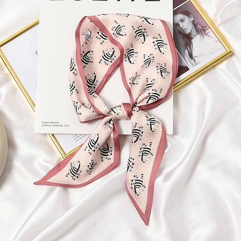 LOMBARD Khăn Choàng Cổ Dài Bằng Lụa Satin In Họa Tiết Hoa / Da Báo / Động Vật Dễ Phối Đồ