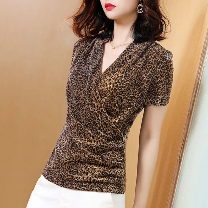 Áo Sơ Mi Tay Ngắn Cổ Chữ V Thanh Lịch Hợp Thời Trang Phong Cách Hàn Quốc Cho Nữ