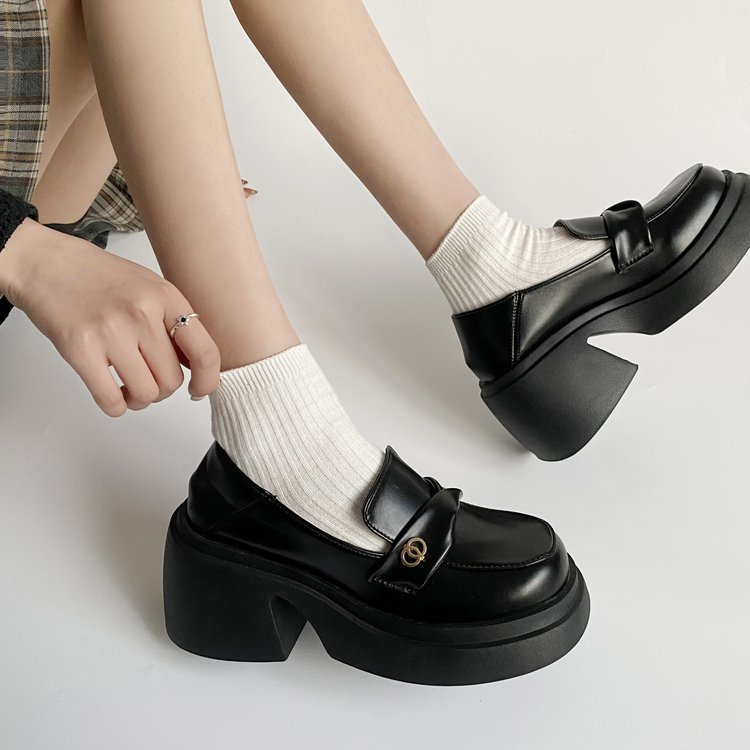 Giày Cao Gót Mũi Tròn Màu Trơn Thiết Kế Thoải Mái Thời Trang