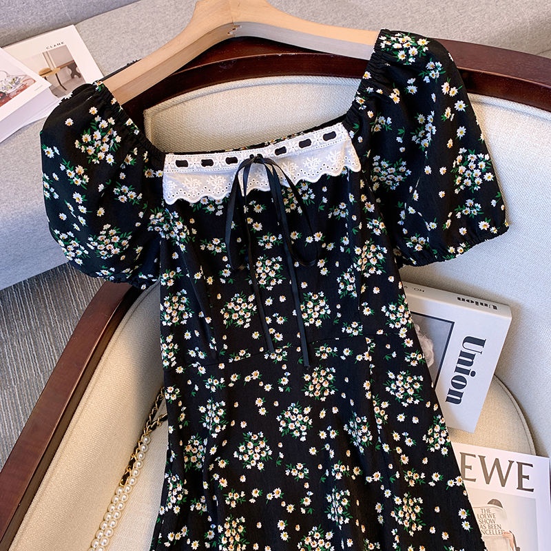 Plus Size Đầm Hoa Eo Hẹp Nhẹ Phong Cách Pháp Thời Trang Mùa Hè Cho Nữ