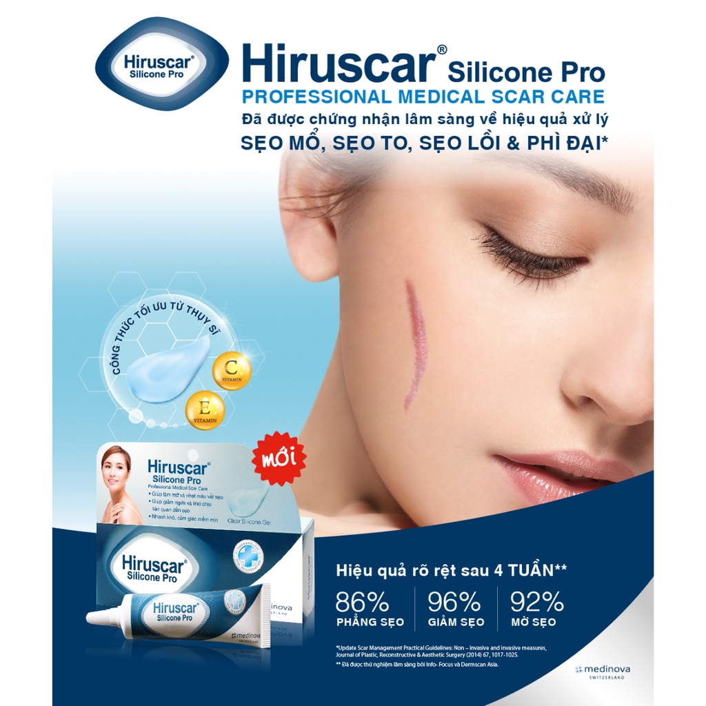 Gel bôi sẹo mổ, to, lồi và sẹo phì đại Hiruscar Silicone Pro 4g - Nhà thuốc An Đức